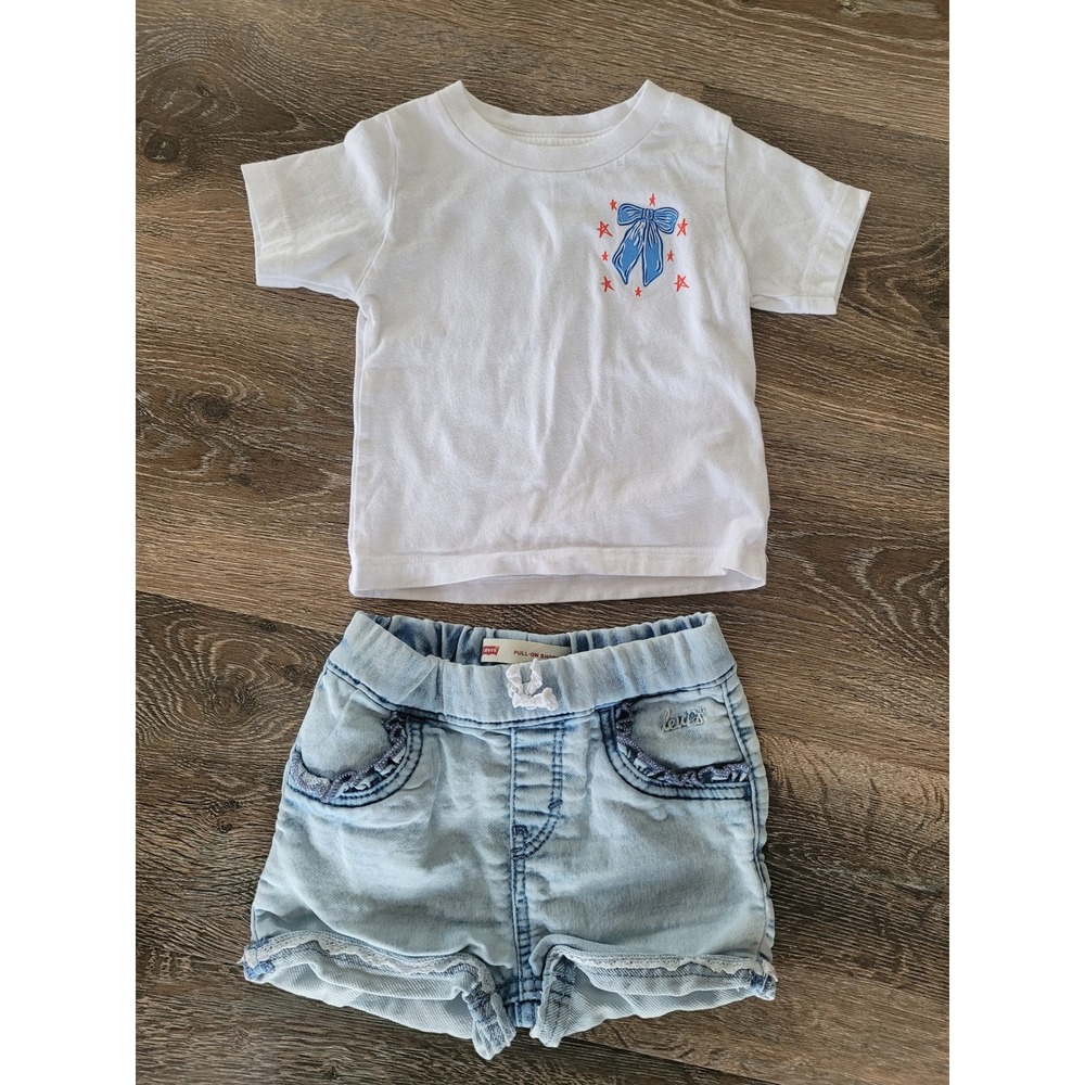 Levis Toddler Girls American‎ Honey Graphic Tee Denim Shorts Set 18-24 months #6